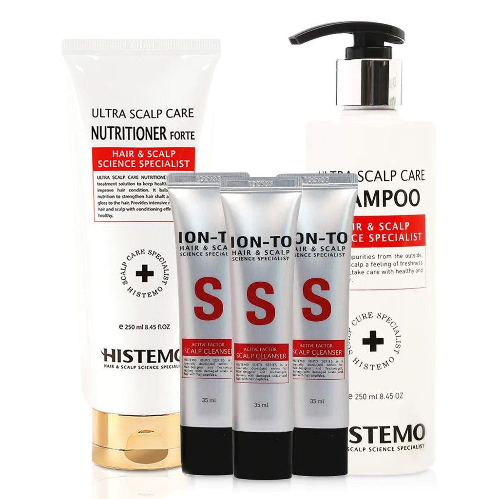 Scalp Care & Hair Loss Prevention Kit w Scalp Detox Cleanser, Shampoo, Conditioner | Oily, Itchy Scalp, Dry Flakes | Promote Hair Growth w Biotin | Prevent Hair Loss | Men & Women | Histemo
